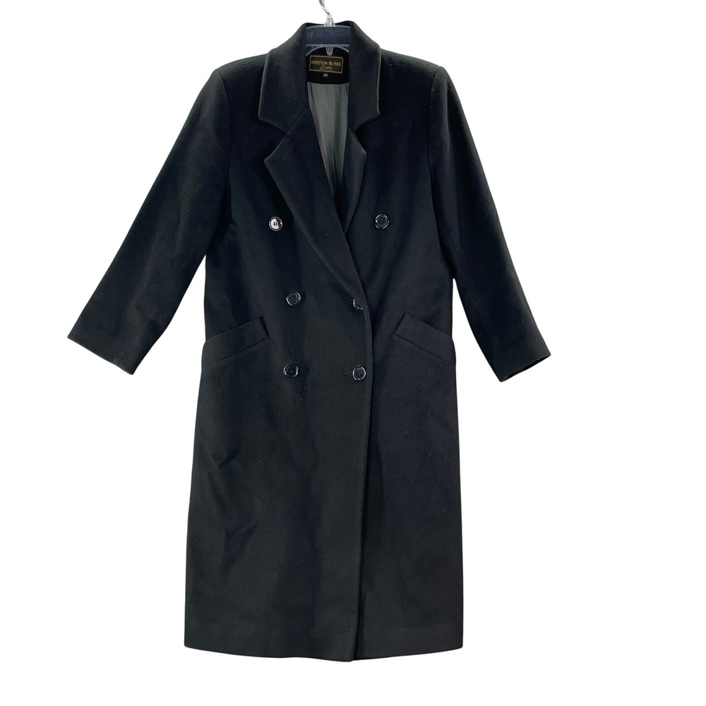 Kristen Blake Overcoat Womens 4P Black Double Breasted Wool Long Trench Coat USA